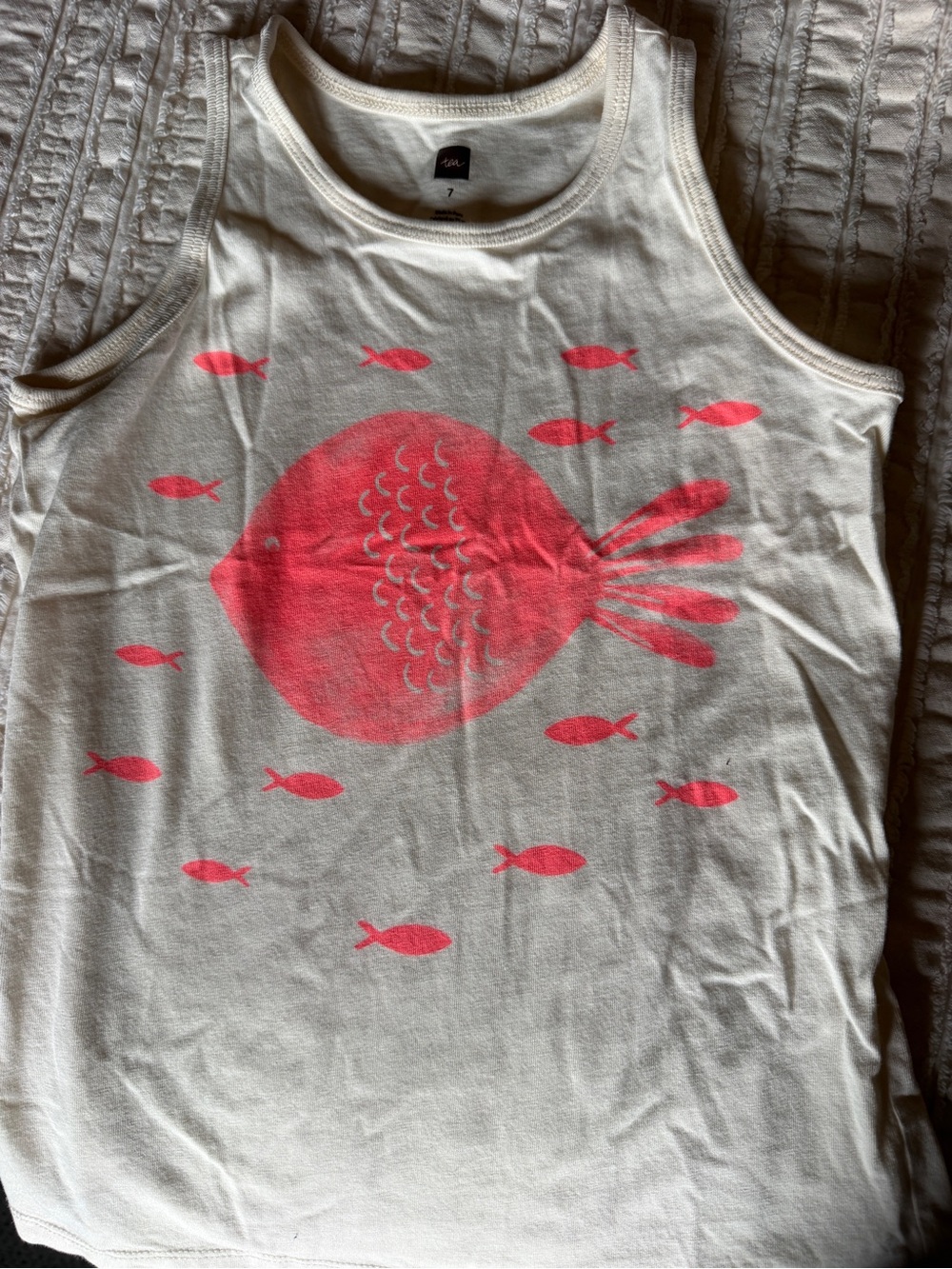 Tea Collection Cream Tank Top with Coral Fish Print